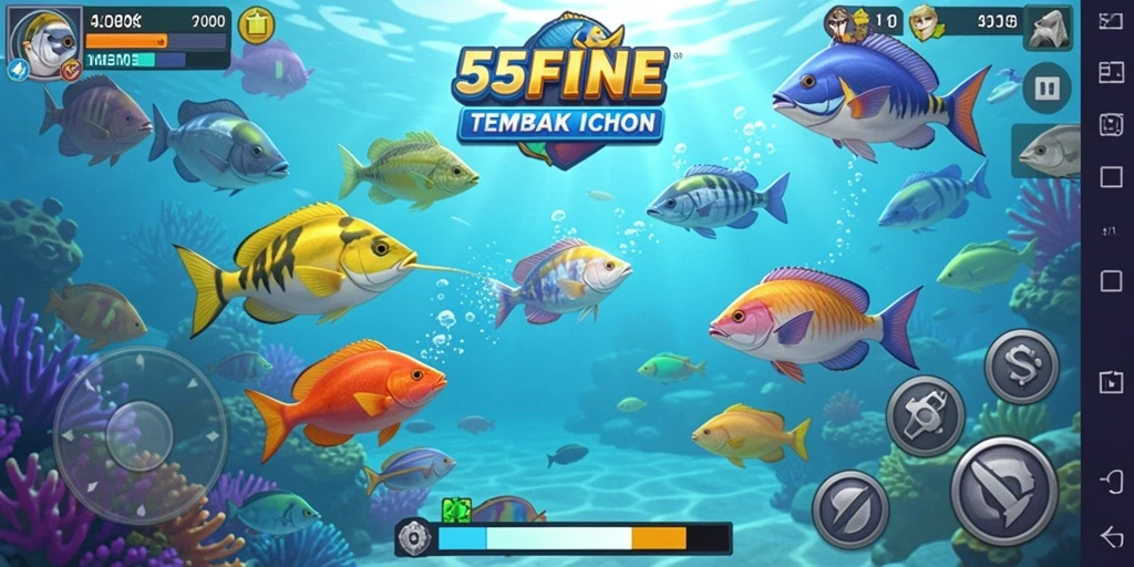 Tampilan gameplay menarik di dunia bawah laut Tembak Ikan.