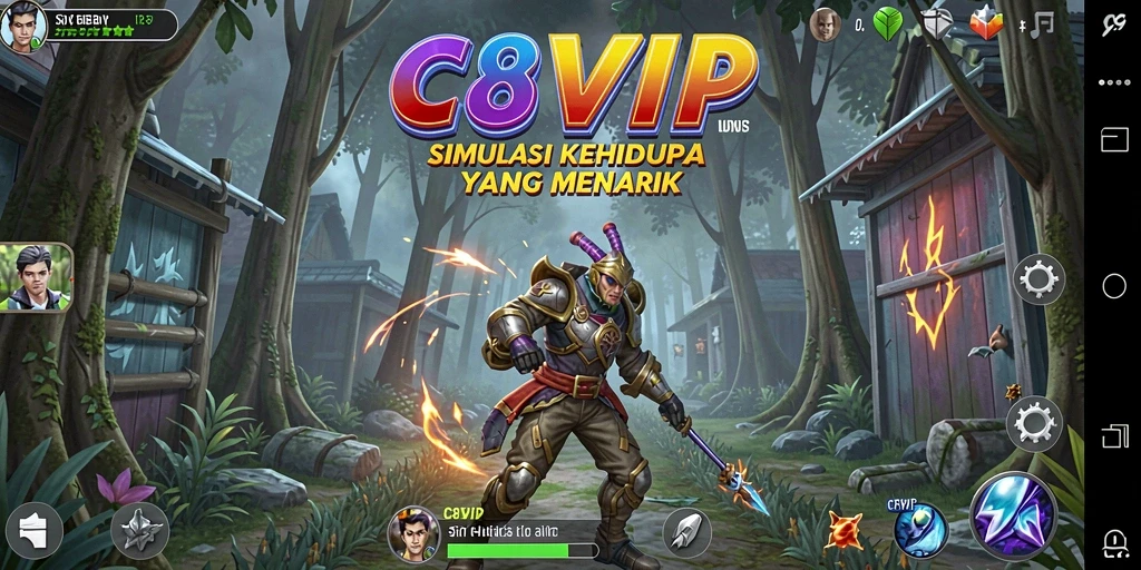 Tampilan screenshot C8VIP yang menunjukkan interaksi pemain dalam simulasi kehidupan.