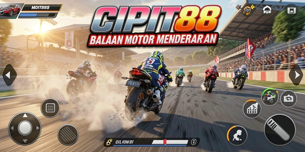 Tampilan gameplay menegangkan dari CIPIT88 di lintasan balapan.