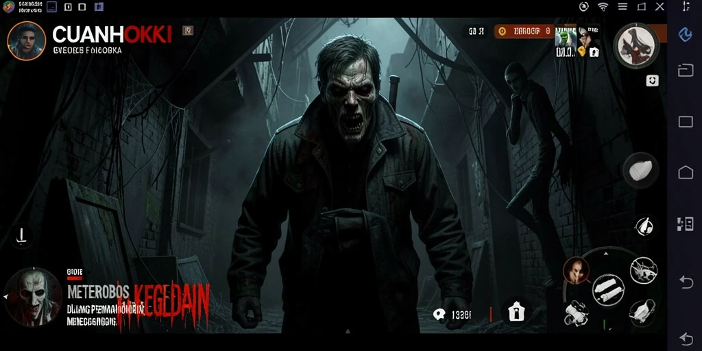 Screenshot gameplay CUANHOKI menampilkan adegan menegangkan di lingkungan misterius.