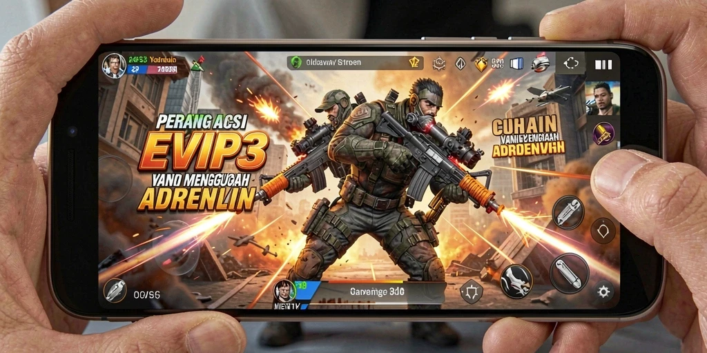 Tangkapan layar gameplay EVIP3 menampilkan aksi mendebarkan di medan perang.