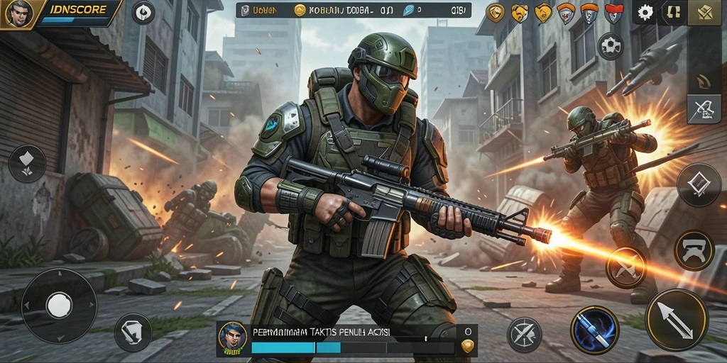 Tampilan gameplay IDNSCORE yang mendebarkan di mode TPS.
