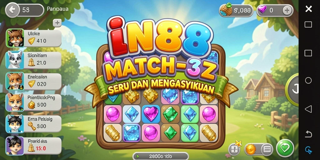 Screenshot gameplay IN88 menunjukkan pertandingan permata yang seru.
