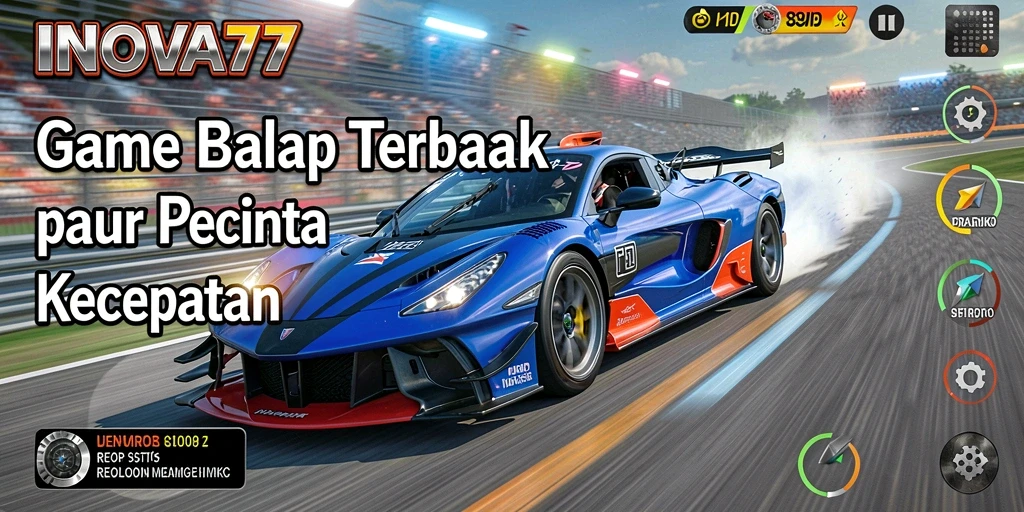 Screenshot INOVA77 menampilkan aksi balapan yang mendebarkan di jalanan kota.