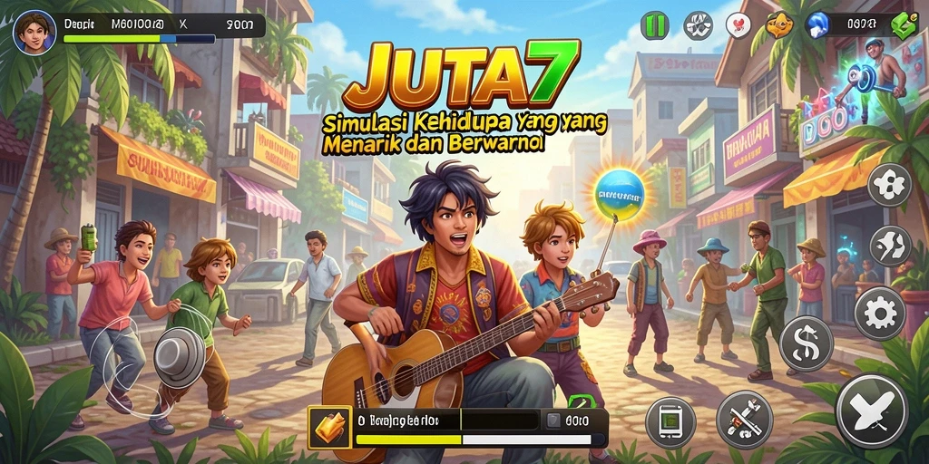 Screenshot dari gameplay JUTA7 menunjukkan karakter berinteraksi dalam lingkungan yang hidup.