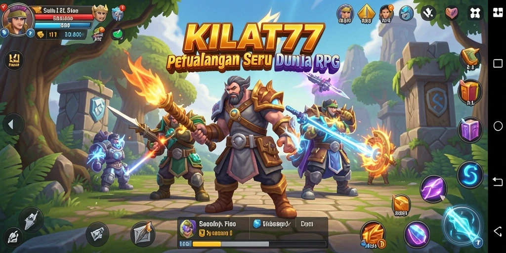 Tampilan gameplay KILAT77 menampilkan aksi seru dalam pertempuran RPG.