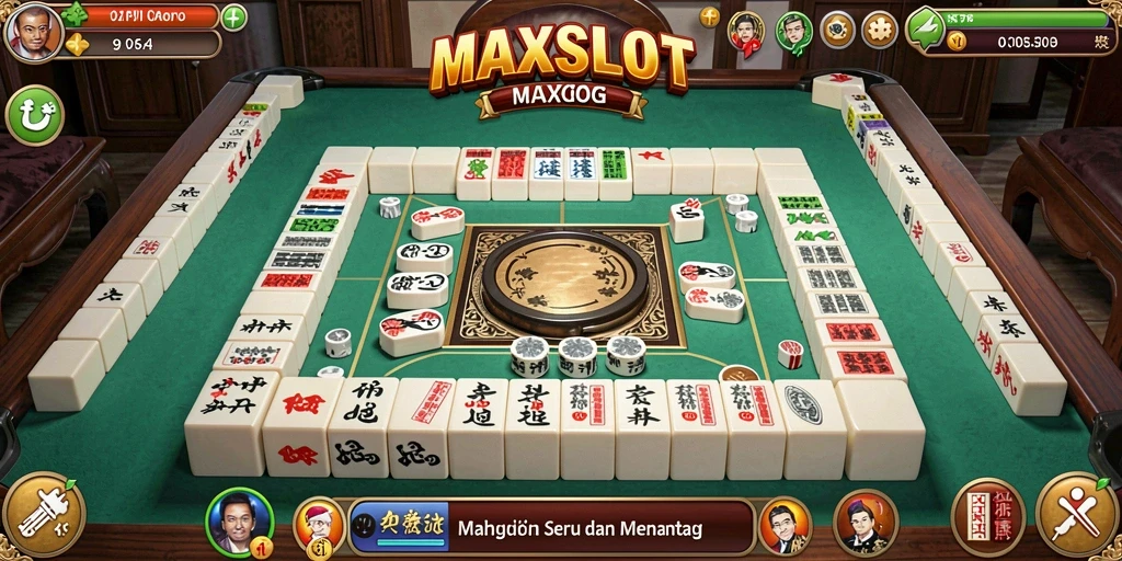 Tampilan gameplay seru MAXSLOT dengan ubin Mahjong yang berwarna-warni.
