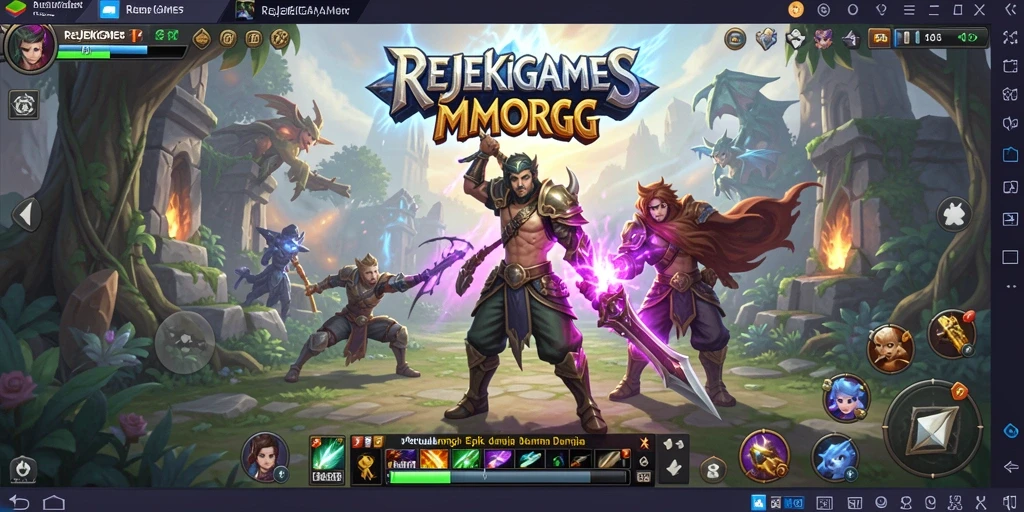 Tampilan gameplay menarik dari <strong>REJEKIGAMES</strong>, menunjukkan pertarungan epik dalam dunia MMORPG.
