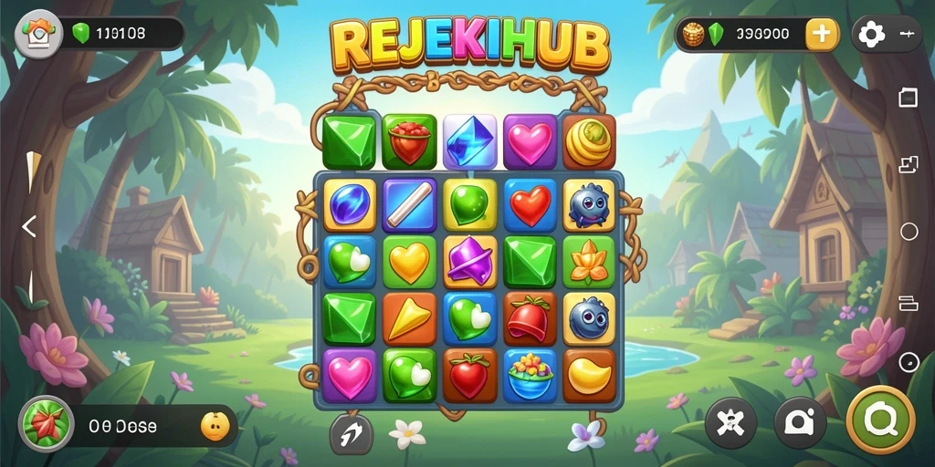 Tampilan gameplay seru dalam REJEKIHUB Match-3.