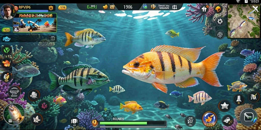 Screenshot gameplay RPVIP6 dengan serunya menangkap ikan.