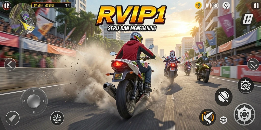 Tampilan gameplay seru balapan motor di RVIP1.