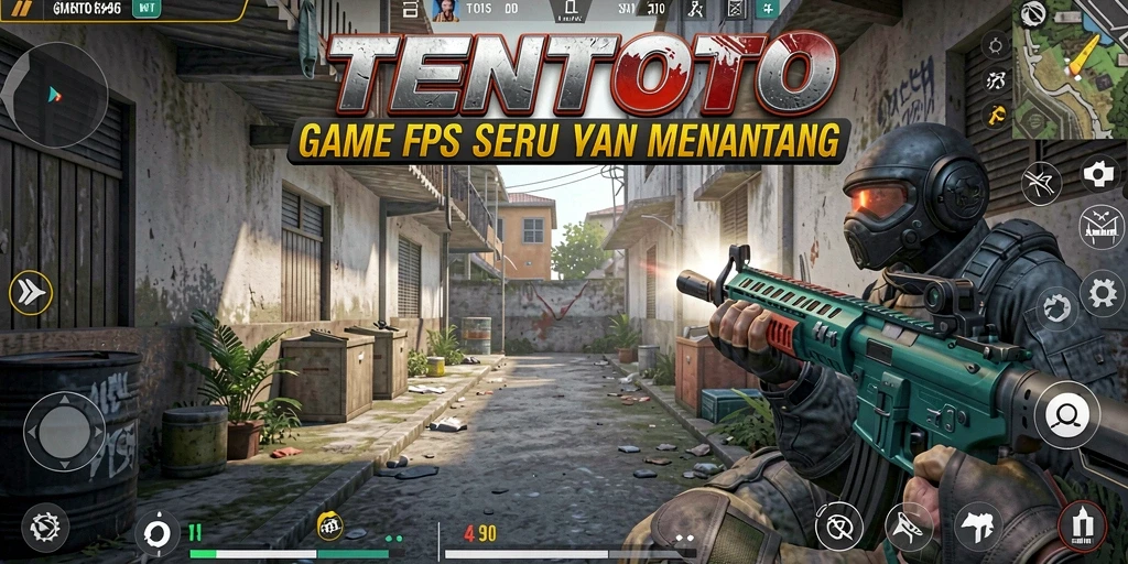 Gameplay TENTOTO menampilkan adegan pertempuran intens dalam dunia FPS.