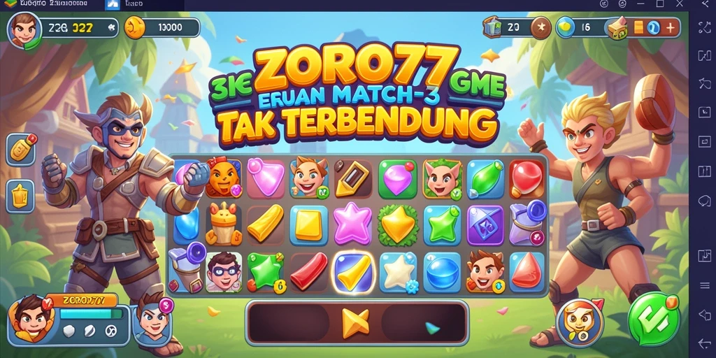 Tampilan gameplay ZORO77 dengan keseruan mencocokkan permata.